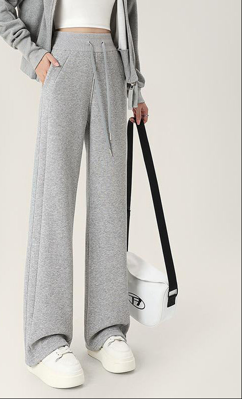 Women’s high-waisted wide-leg sweatpants, dark gray, drawstring waist