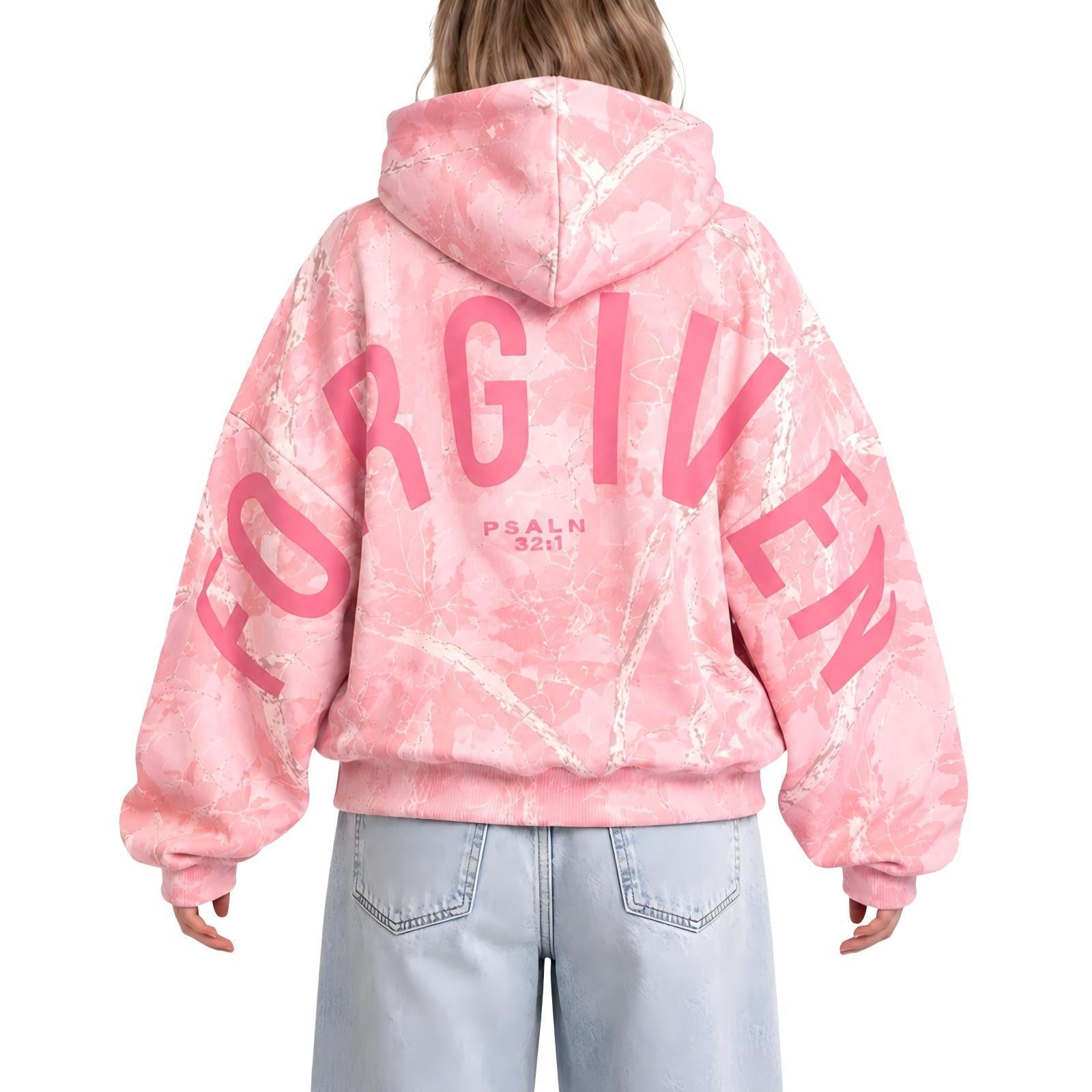 Oversized Graphic Hoodie for Women — Marble Print Pullover in Soft Fleece