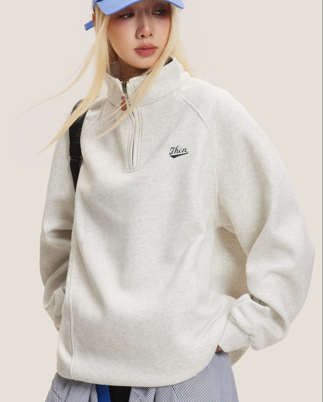Half Zip Pullover for Women — Oversized Mock Neck Sweatshirt in Brushed Fleece