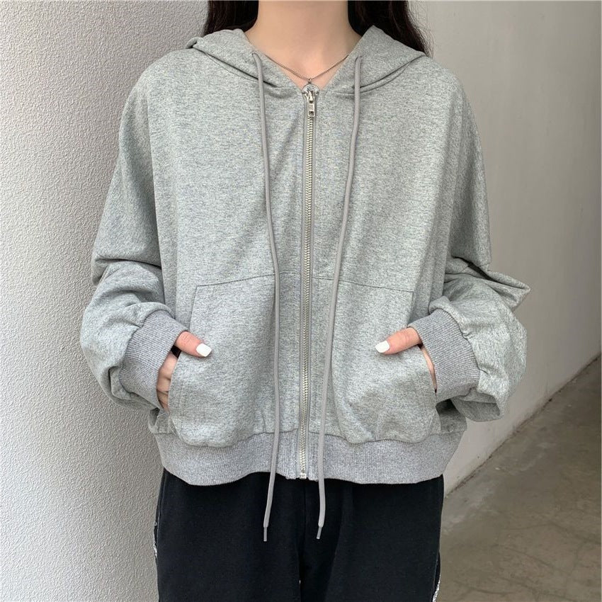 Cropped Zip Up Hoodie for Women — Two Way Zipper and Twin Pockets in Cotton Jersey