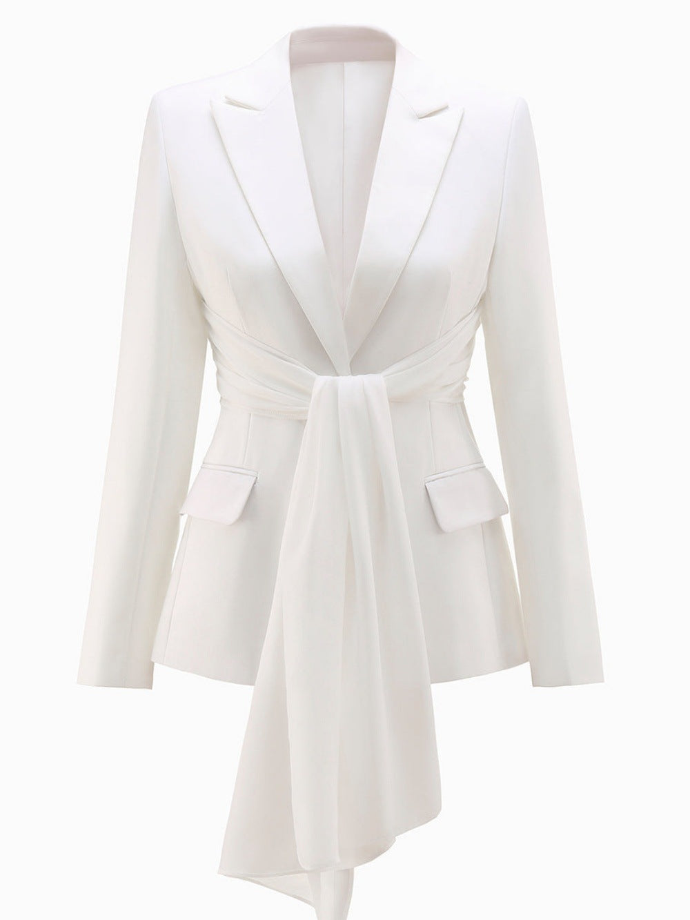 Pant Suit Set for Women — Tie Waist Blazer with Wide Leg Trousers in Crepe