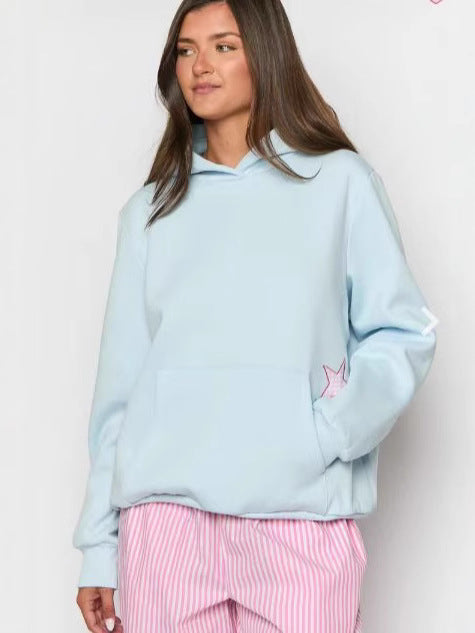 Star Patch Hoodie for Women — Oversized Pullover with Kangaroo Pocket in Cotton Fleece