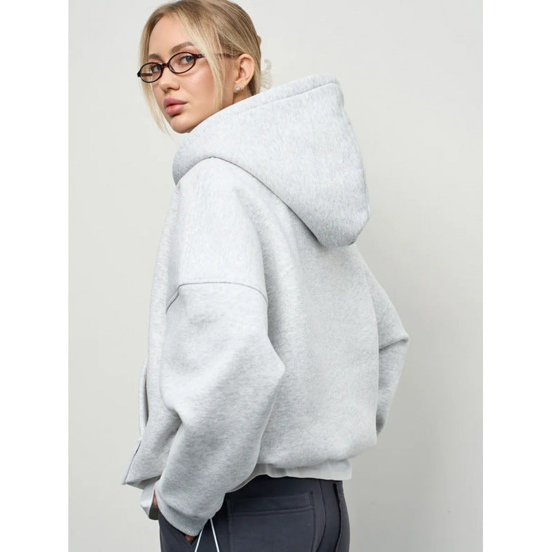 Graphic Hoodie for Women — Oversized Slogan Print Pullover in Cotton Fleece