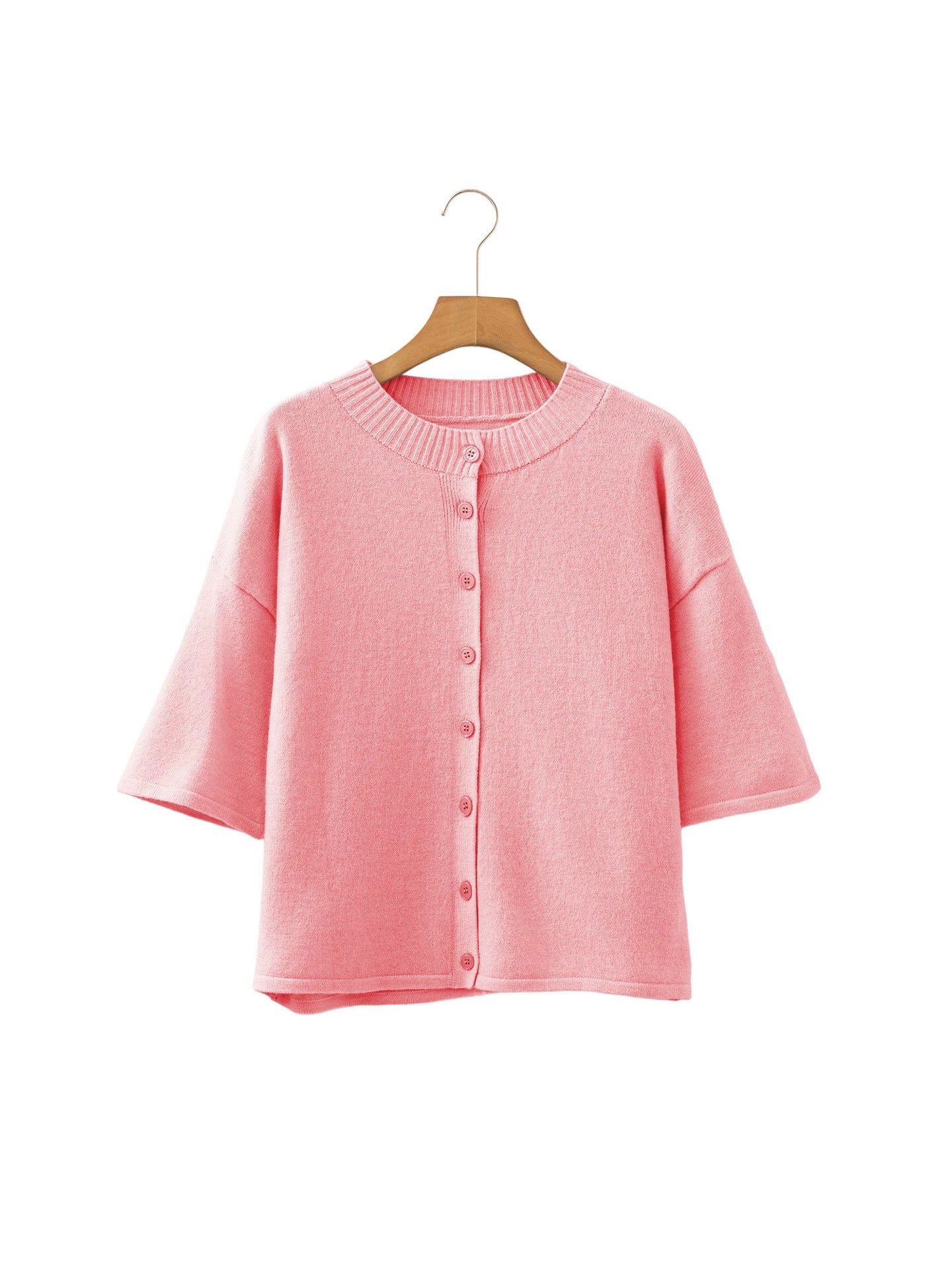 Short Sleeve Cardigan for Women — Boxy Button Front Knit in Soft Wool Blend
