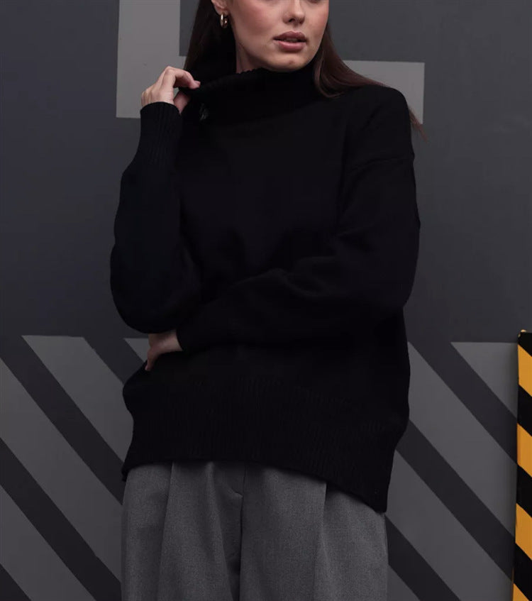 Thick knit turtleneck sweater, loose fit, black