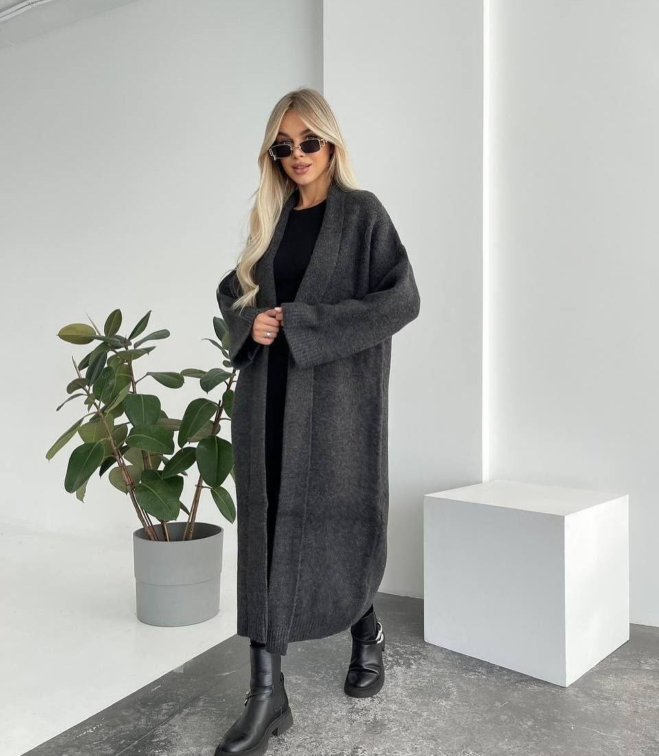 Duster Cardigan for Women — Longline Open Front with Shawl Collar in Soft Wool