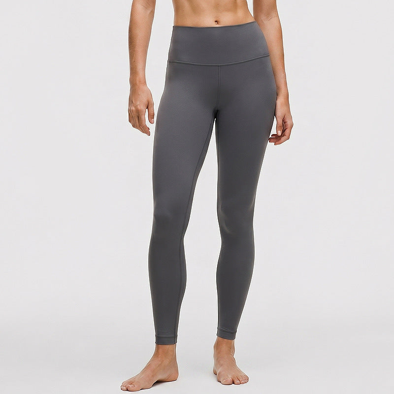 Lulu women's high-waisted yoga leggings, fitted ankle-length, dark gray