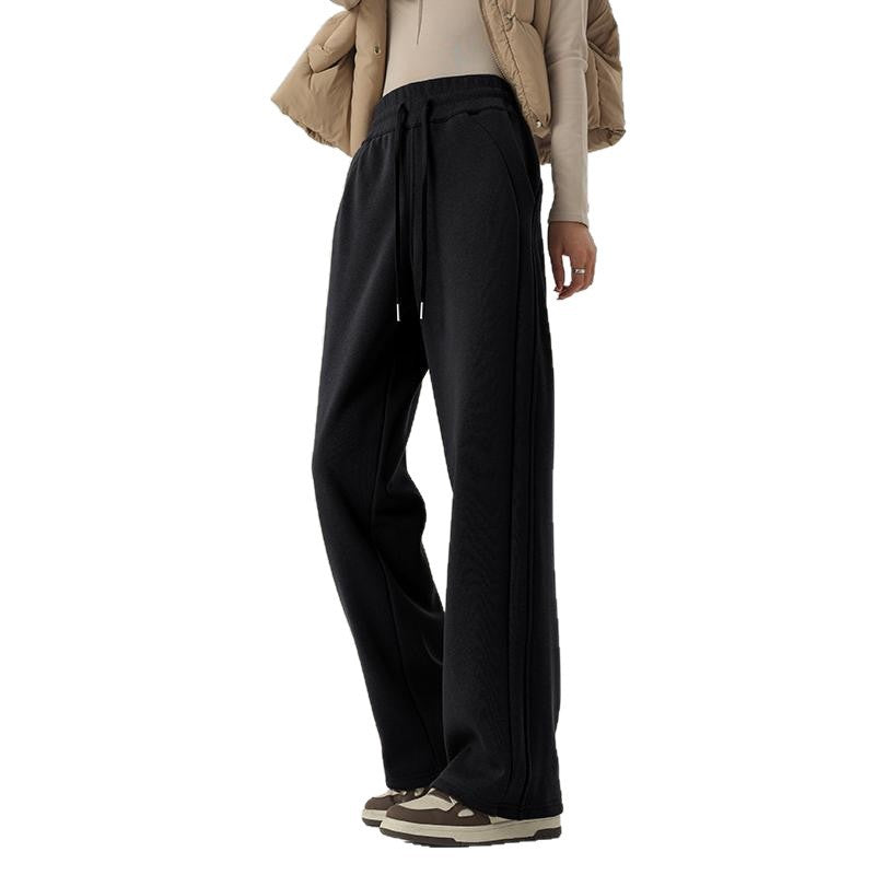 Women’s high-waisted wide-leg sweatpants, black, drawstring waist
