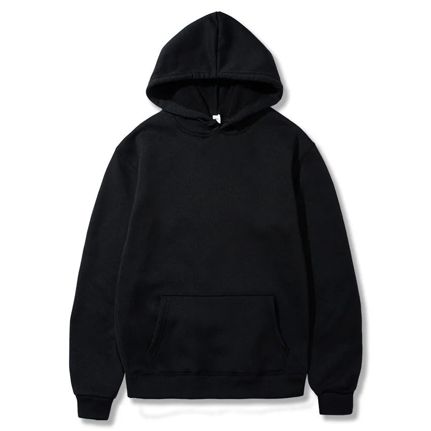 Women's black pullover hoodie with a kangaroo pocket and ribbed cuffs