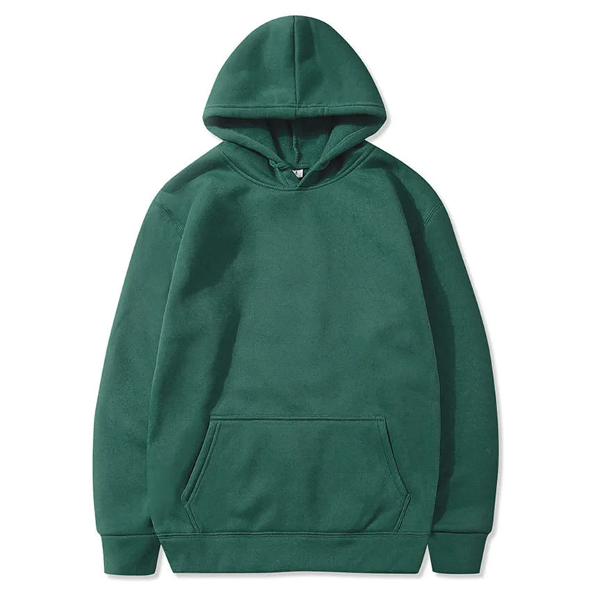 Women's dark green pullover hoodie with a kangaroo pocket and ribbed cuffs