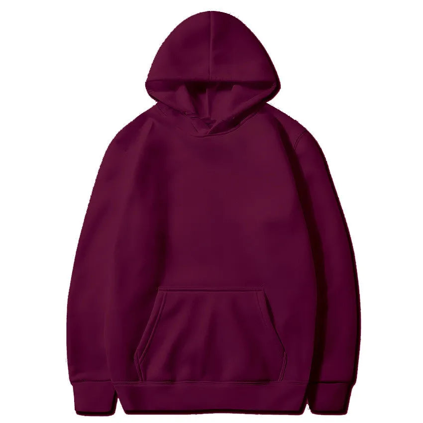 Women's burgundy pullover hoodie with a kangaroo pocket and ribbed cuffs