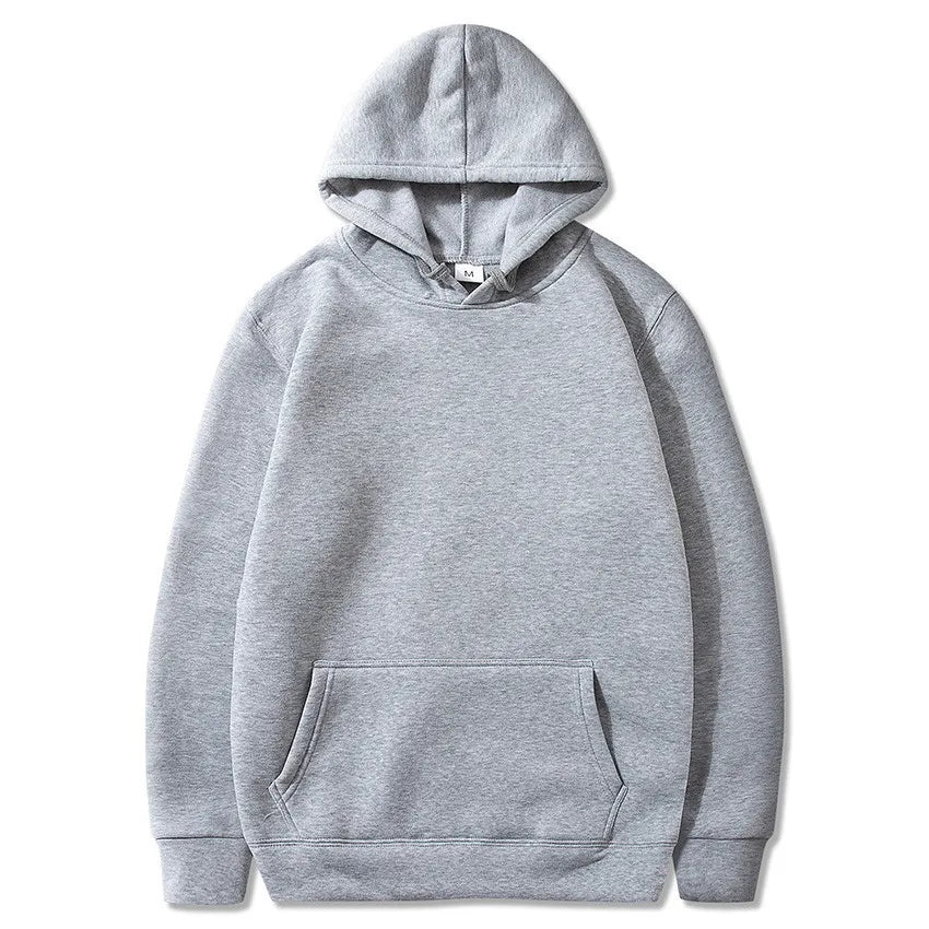 Women's light gray pullover hoodie with a kangaroo pocket and ribbed cuffs