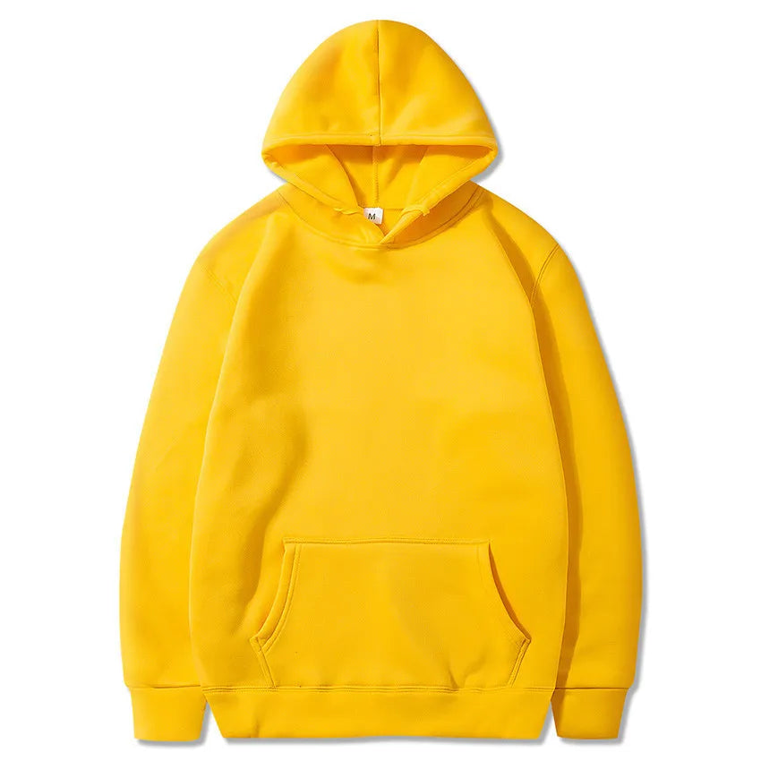 Women's yellow pullover hoodie with a kangaroo pocket and ribbed cuffs