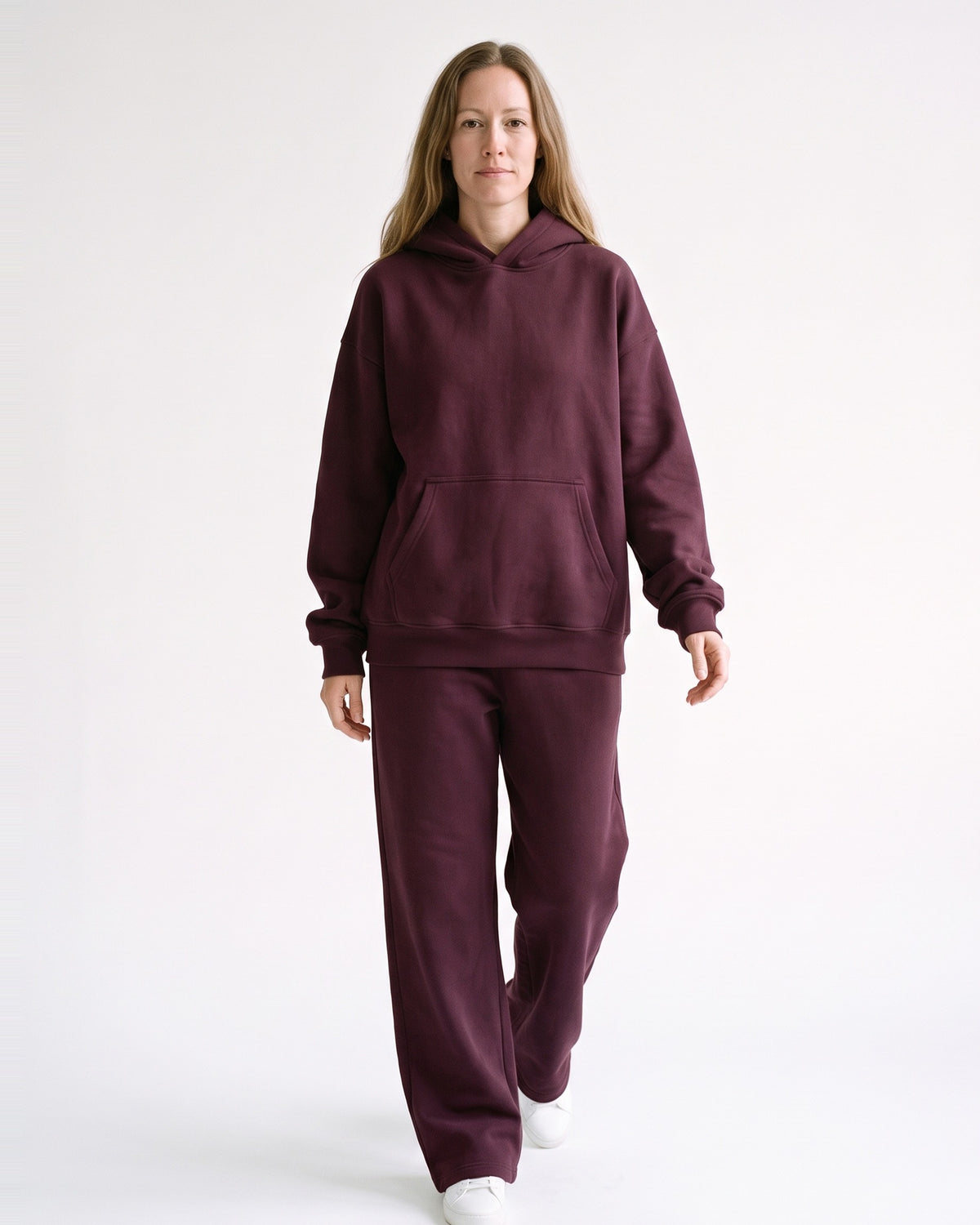 Hoodie and Sweatpants Set for Women — Matching Two Piece Lounge Set with Straight Leg Pants in Brushed Fleece