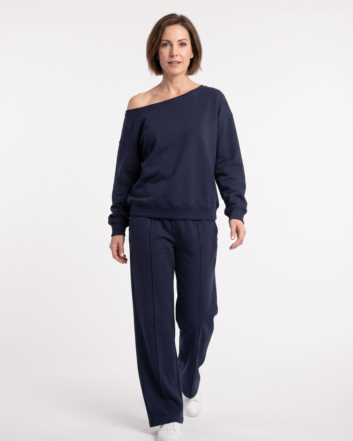 Lounge Set — Two Piece Matching Sweat Set with One Shoulder Pullover and Relaxed Trousers in Cotton Fleece