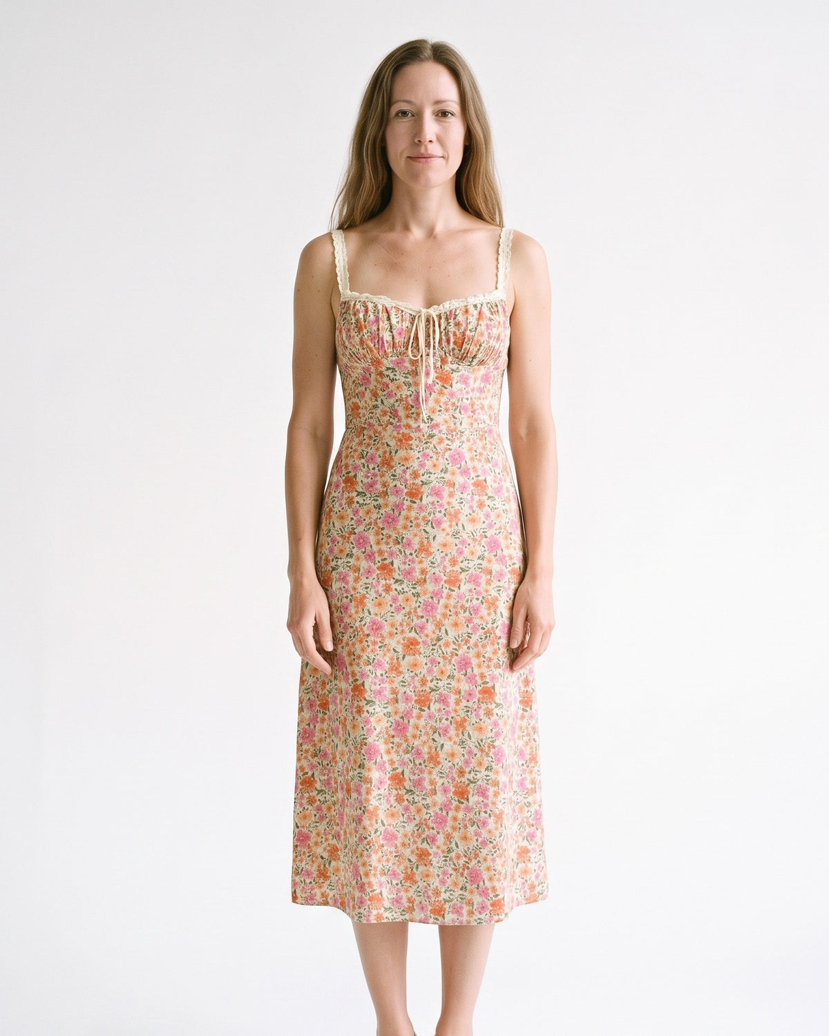 Viscose Midi Dress for Vacation and Garden Parties — Flowy Milkmaid Cut with Floral Print
